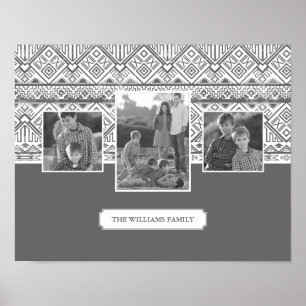 Póster Grey Aztec Pattern   Family Photos & Text