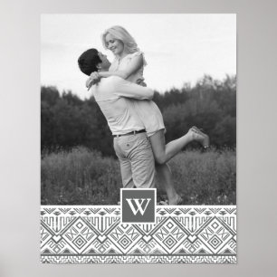 Póster Grey Aztec Pattern   Photo with Monogram