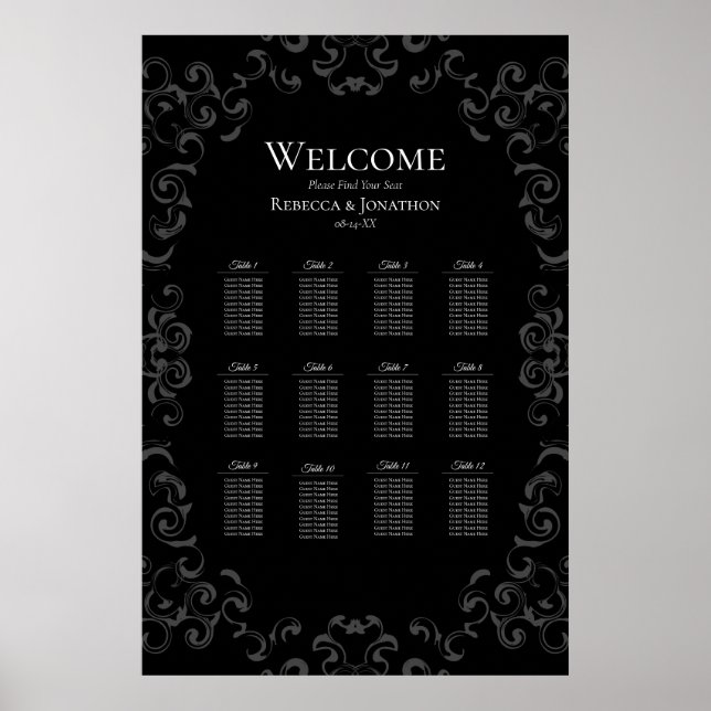 Póster Grey & Black Swirl Gothic Wedding (Frente)