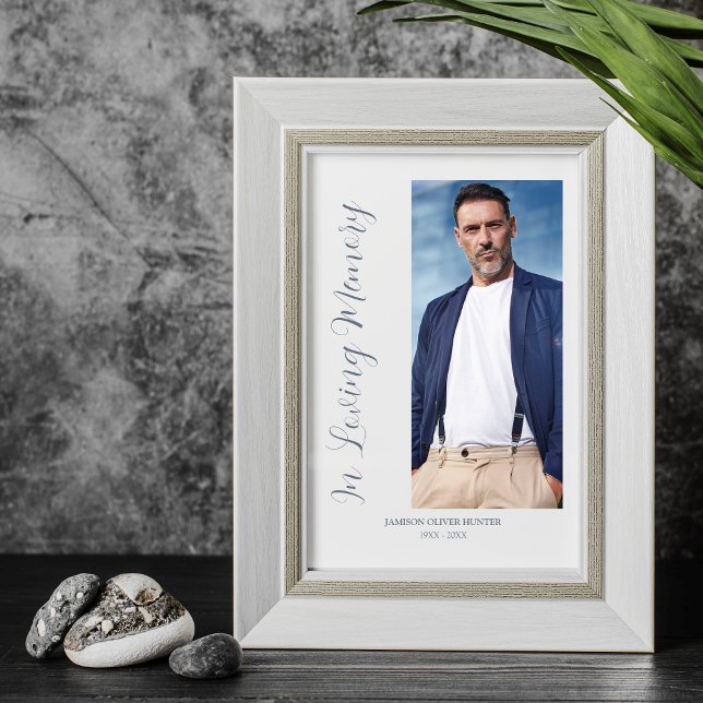 Póster Grey Elegant Minimalist Memorial Photo Funeral (Grey Elegant Minimalist Memorial with Photo Funeral Poster. )