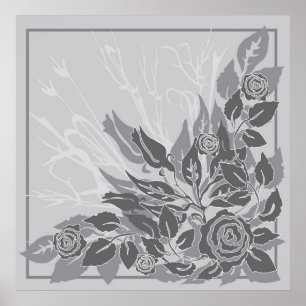 Póster grey grunge roses