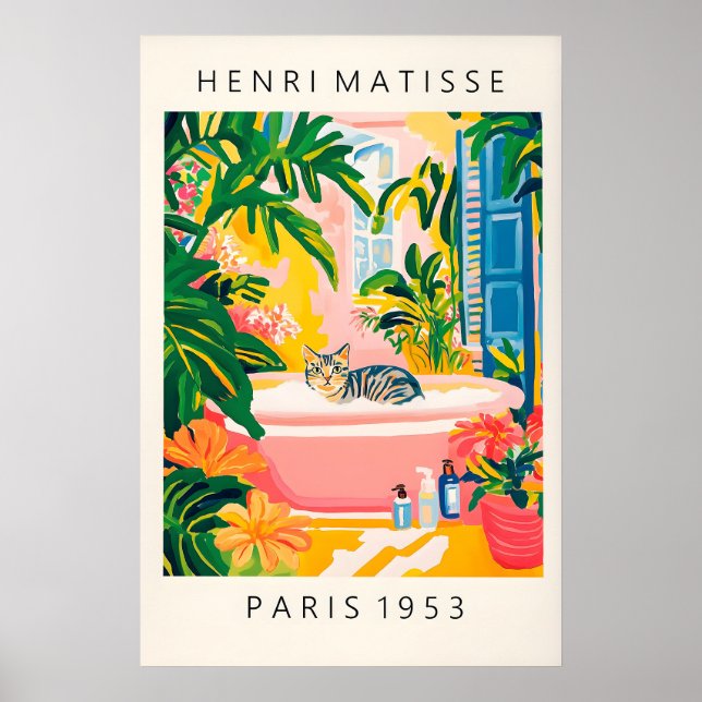 Póster Grey Tabby Cat Bath Art Print Matisse Style (Frente)