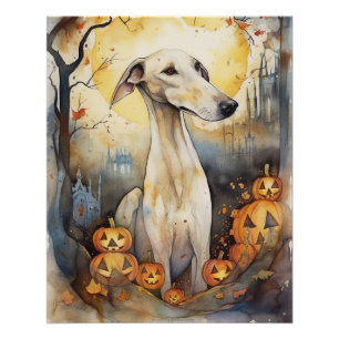 Póster Greyhound de Halloween con calabazas asustadas