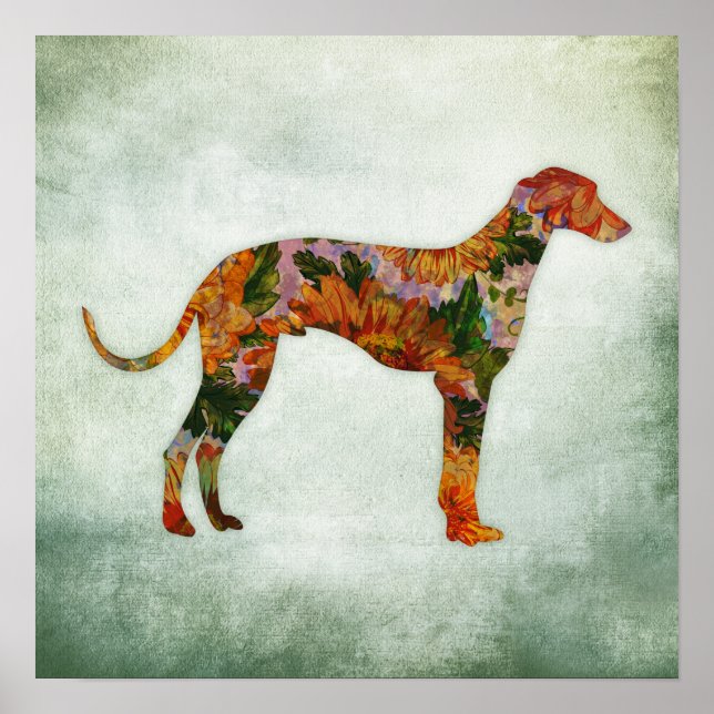 Póster Greyhound Dog Art Print Floral Poster (Frente)