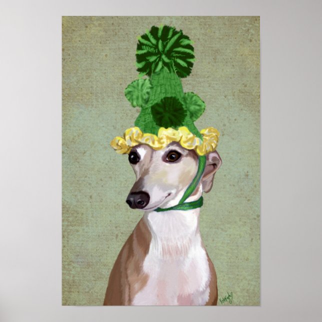 Póster Greyhound en Gorra de punto verde (Frente)