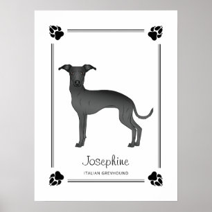 Póster Greyhound Italiano Negro Con Paws Y Texto Personal