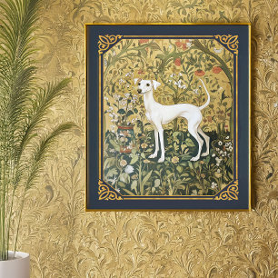 Póster Greyhound italiano o Whippet en un jardín renacent