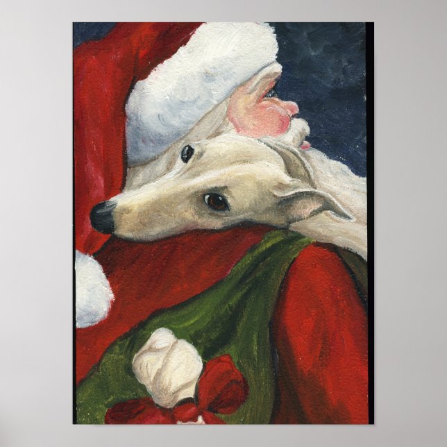 Póster Greyhound y Santa Claus Dog Art Print (Frente)