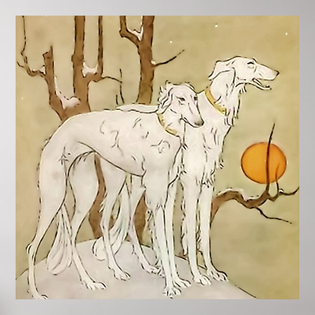 Póster “Greyhounds en invierno” de Marjorie Miller (Frente)