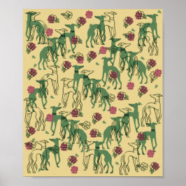 Póster Greyhounds y Rosas Greyhound Rosa Pattern Spring