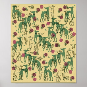 Póster Greyhounds y Rosas Greyhound Rosa Pattern Spring