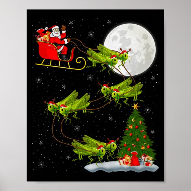 Póster Grhopper Santa Sleigh Flying Funny Magical Christm (Frente)