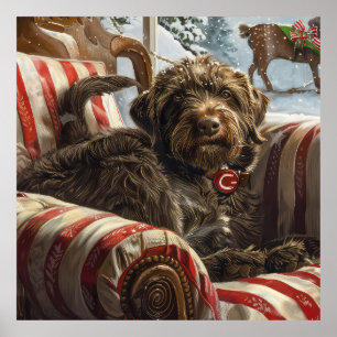 Póster Grifón de caza de pelo duro festivo de Navidad