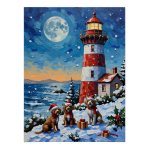 Póster Grifón de caza de pelo duro Navidad Faro