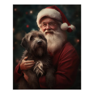 Póster Grifón de caza de pelo duro Santa Claus Navidad