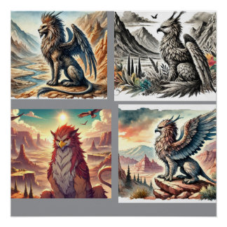 Póster Grifos, Dragones y paisajes desolados