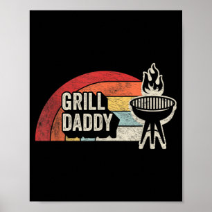 Póster Grill Daddy Retro Atardecer Bbq Gráfico Para Papá