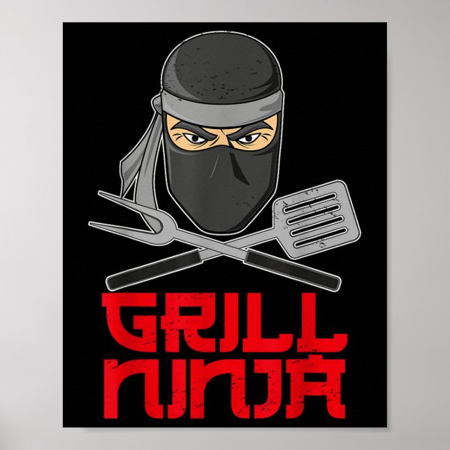 Póster Grill Ninja - Funny Barbeque Hibachi Grill Fork y  (Frente)