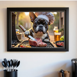 Póster Grillmaster del Bulldog francés blanco negro
