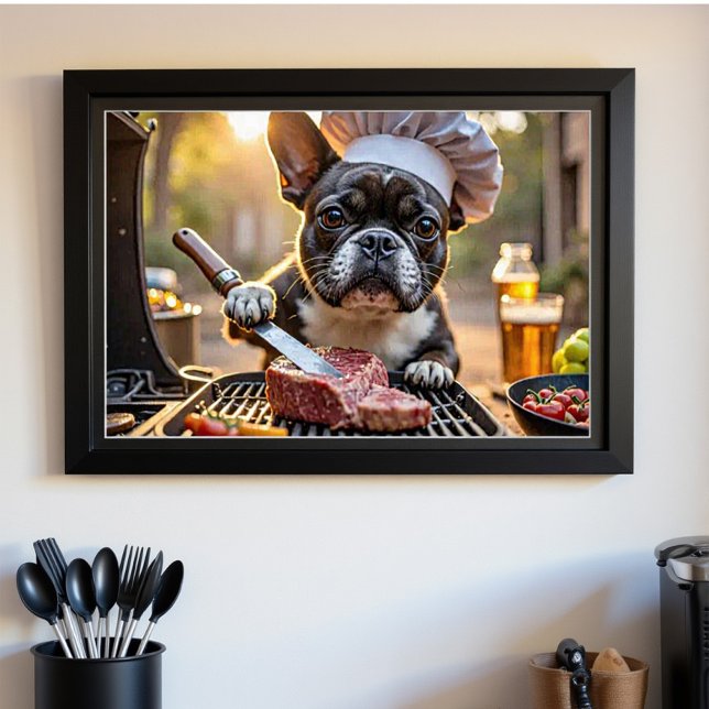 Póster Grillmaster del Bulldog francés blanco negro (Subido por el creador)