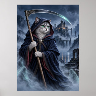Póster Grim Reaper Cat Gothic Fantasy Art Poster