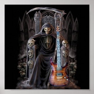 Póster Grim Reaper Guitar en el infierno