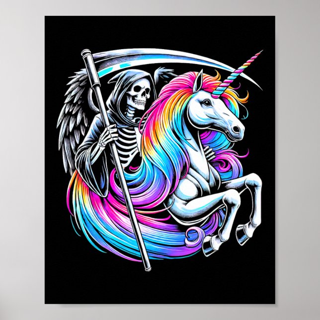 Póster Grim Reaper Riding Unicorn Funny Pastel Gótico Obt (Frente)