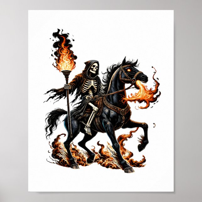 Póster Grim Reaper Skeleton Riding Horse Flames (Frente)