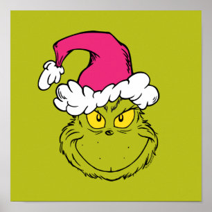 Póster Grinch con sombrero rosa de Santa