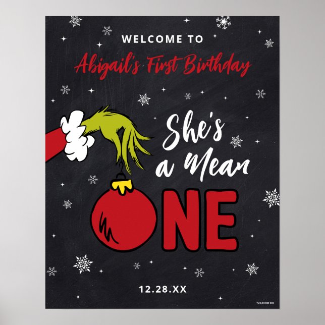 Póster Grinch Ella es una Cumpleañera Mala 1er Cumpleaños (Frente)