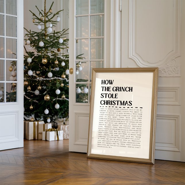 Póster Grinch Navidades Funny Wall Art Print (A framed funny Christmas print titled “How the Grinch stole Christmas” in bold black letters.)