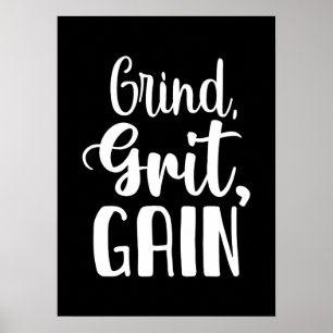 Póster Grind, Grit, Gain, Hustle, Gym, Success Motivation