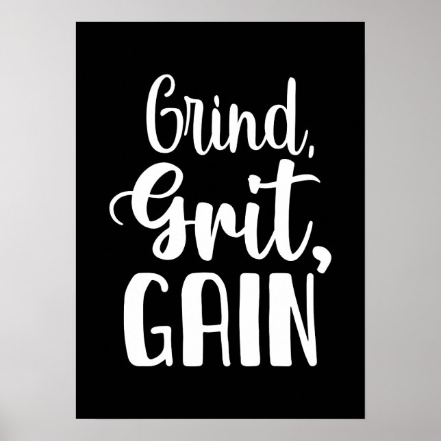Póster Grind, Grit, Gain, Hustle, Gym, Success Motivation (Frente)