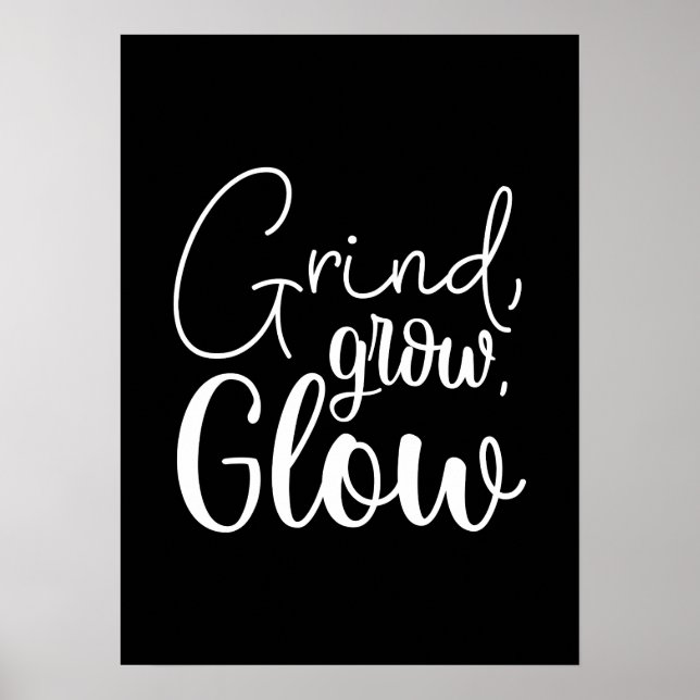 Póster Grind, Grow, Glow, Hustle, Gym, Success Motivation (Frente)