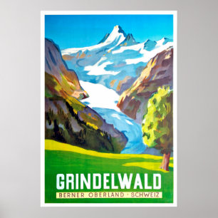 Póster Grindelwald, cima de montaña, Suiza, vintage