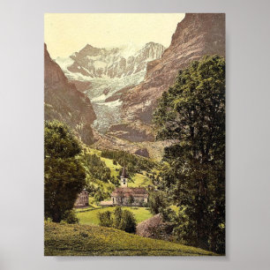 Póster Grindelwald, iglesia y montaña Eiger, Ob de Bernes