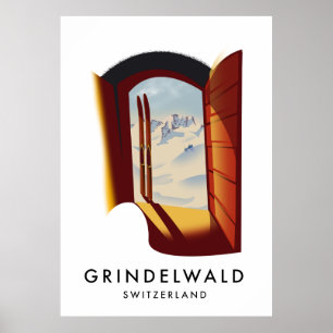 Póster Grindelwald Switzerland ski poster