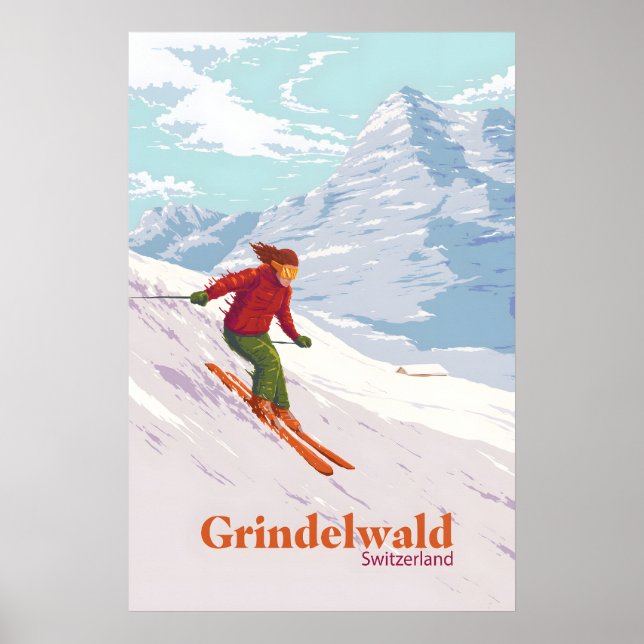 Póster Grindelwald Switzerland Ski Resort Travel Poster (Frente)