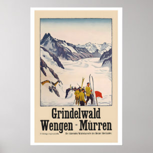 Póster Grindelwald Wengen Mürren Suiza Esquí Antiguo