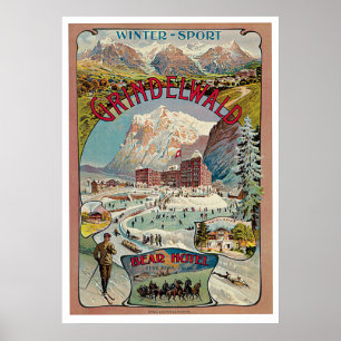 Póster Grindelwald Winter-Sport Poster de Viajes Vintage