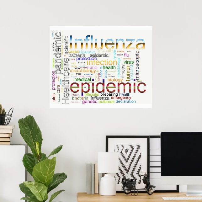 Póster gripe influenza Texto relacionado (Oficina en casa)