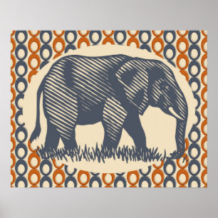 Póster Gris anaranjado del elefante del vintage