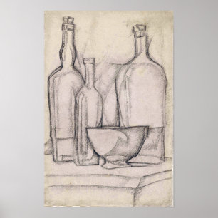 Póster Gris - Botellas y Tazón 1911