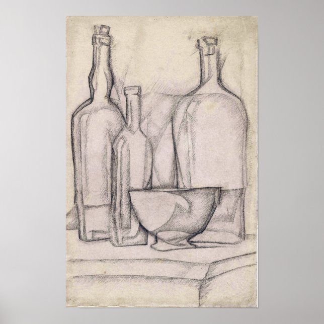 Póster Gris - Botellas y Tazón 1911 (Frente)