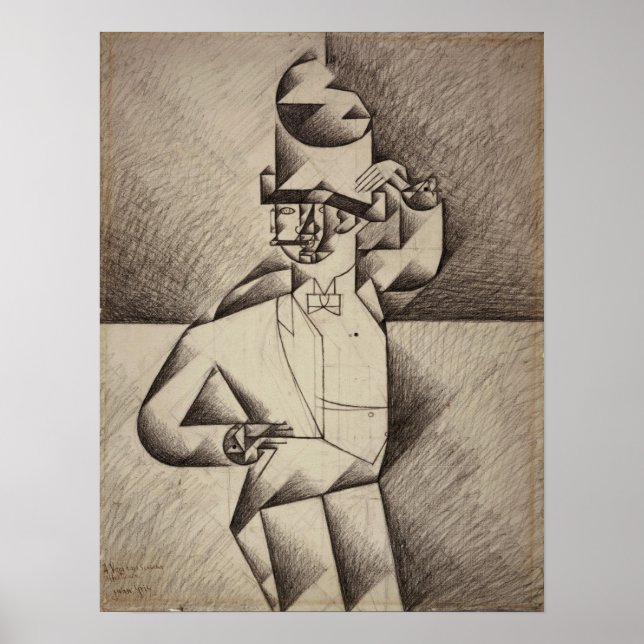 Póster Gris - Estudio para hombre en un café (Frente)