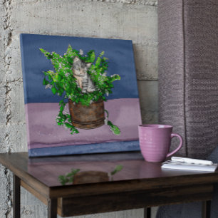Póster Gris Gatito en el cubo de la basura