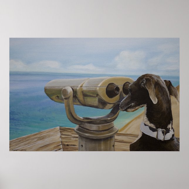 Póster Gris Gazing - Pintado de Greyhound italiano (Frente)