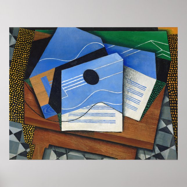 Póster Gris - Guitarra En Una Mesa (Frente)