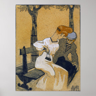 Póster Gris - Hombre Y Mujer En El Banco 1908
