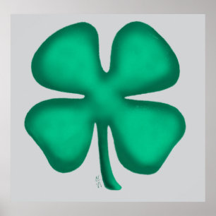 Póster gris mate de trébol irlandés de 4 hojas Luc